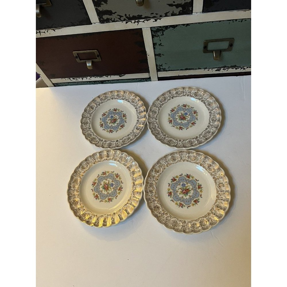 LOT 4 Vintage Limoges LYRIC USA Bread Dessert Plates Warranted 22k Gold 6.25”